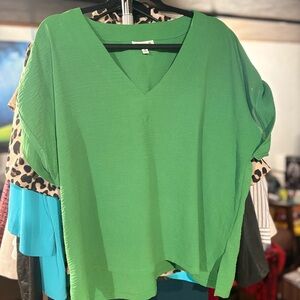 Emerald Green V-Neck Blouse